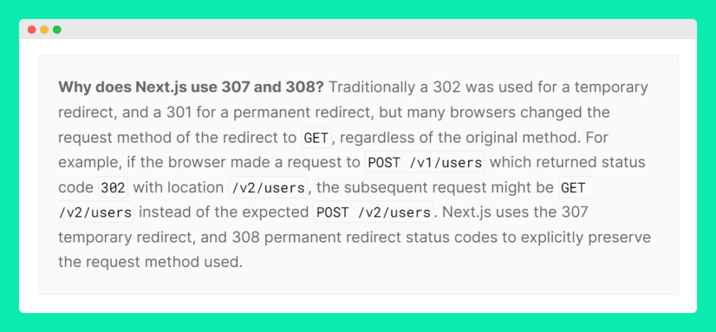Next.js 308 redirect documentation